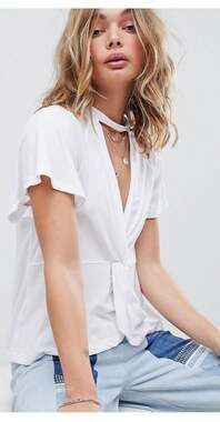 Free People Twist Front Choker Neck Top White XS boho festival chic